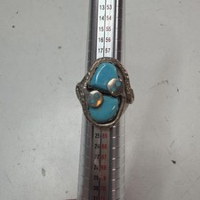 Zuni Effie C Heavy 25g Ring Sterling Silver Turquoise Snake Native Sz 9.5 picture