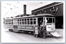 K11/ Trolley RPPC Postcard c1950s Denver Colorado WWII Buy War Bonds Ad 678 picture