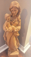 Vintage German Hand Carved Wood Christian Virgin Mary with Child Statue - 24 in. picture