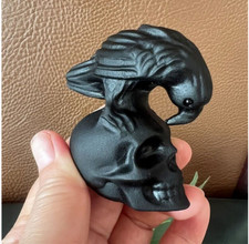 TOP  Natural Obsidian Hand Carved Crow Skull Crystal Quartz Reiki Healing 1PC picture