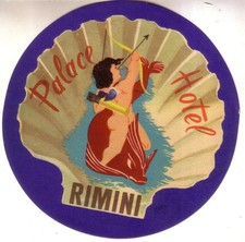 HOTEL LUGGAGE LABEL ,PALACE HOTEL , RIMINI ,ITALIA DECO 1940 picture