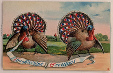 Kaleidoscope~Mechanical Double Turkeys~ Thanksgiving  Spinner Novelty Postcard- picture