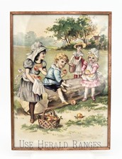 Antique 1890s Herald Ranges Framed Advertising Trade Card Victorian Children picture