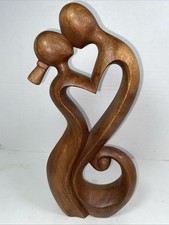 Vintage Hand Carved 12” Wooden Kissing Couple Signed Wirata (E9) picture