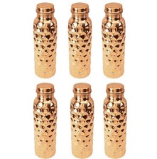100% Pure Copper Diamond Water Bottle 1000ml Sports & Ayurveda Benefits Set of 6 picture