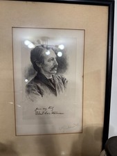 Antique Robert Louis Stevenson Portrait Etching w/ Signed Inscription Framed picture