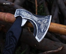 Handmade Viking Style Raven Axe, Hand Carved Odin Crow Viking Hatchet, Axe picture