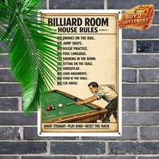 Billiard Pool Table Rules Poster Retro Game Room Metal Tin Sign 8x12 picture