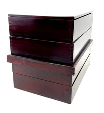 Beatiful Vintage Japanese Lacquer Red WoodBox Set 4pc Urushi Jewelry Case EL0180 picture