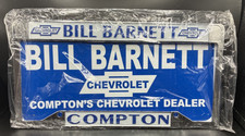 Vintage Bill Barnett Compton, California lChevrolet Metal License Plate Frame picture