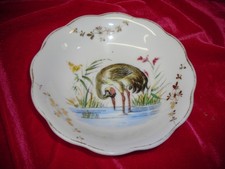 Antique French Hand Painted Wading Bird Crane Heron Dresser Dish picture