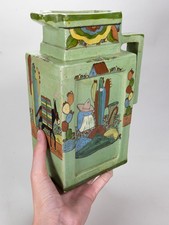 Vintage c.1930's Tlaquepaque Mexican Green Glazed Art Deco form Pottery Pitcher picture
