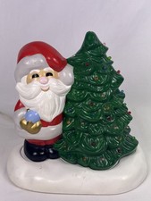 Vintage 1984 Lighted Ceramic Santa & Christmas Tree Hand Painted WORKS picture