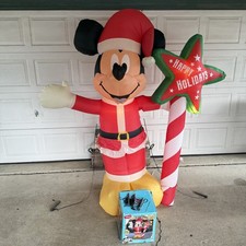 Gemmy 7ft Tall Disney's Mickey Mouse Santa Happy Holidays Christmas Inflatable picture