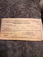 1942 OPA Sugar Purchase Certificate Duplicate Johnson County, Iowa picture