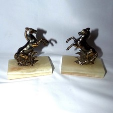 Vintage Art Deco Rearing Horse Bookends Pair Onyx Marble Spelter picture