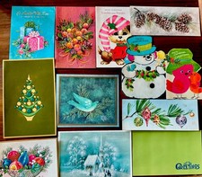Lot of 12 Vintage MCM Holiday/Christmas Cards 1950s/1970s USED Mod Groovy picture