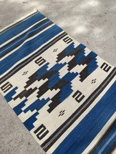 Antique Texcoco Rug Woven Mexico Rio Grande 52x26 RARE Blue picture