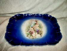Cottagecore Victorian Porcelain Vanity Tray Art Nouveau Ladies Cobalt Germany picture
