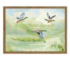 Vintage Mallard Duck Wall Art - Rustic Cottagecore Flying Ducks Decor 12x16