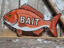 VINTAGE FISHING PORCELAIN SIGN OLD BAIT SHOP SNAPPER FISH TACKLE SPORTING SHOP picture