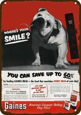 1951 ENGLISH BULLDOG & GAINES Dog Food Vintge-Look DECORATIVE REPLICA METAL SIGN picture