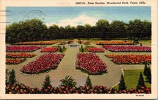 Woodward Park Tulsa Oklahoma Scenic Rose Garden Linen Cancel WOB Postcard picture