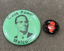 Lot Of 2 Vintage 1960s/70s Malcolm X Black Power Pinback Pin picture