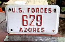 🏍 -  U.S. FORCES in AZORES - 1980s vintage MOTORCYCLE license plate - RARE picture