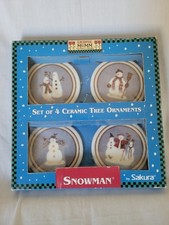 4 Vntg Debbie Mumm Ceramic Snowman Figurines 1998 picture