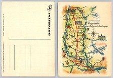 Continental Interflug Airline Flight Route Map Budapest Belgrade Danube Postcard picture