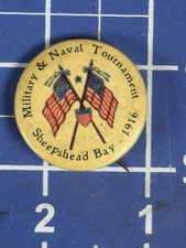 Pinback military & naval Tournament sheepshead Bay 1916 ww1 RARE button USA picture