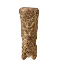 Vintage Aztec Mayan Warrior Standing Figurine Vintage Mexico Clay Incense picture