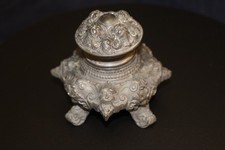 Antique Ornate Cast Metal Inkwell 19th Century, No Porcelain insert picture