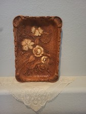 1944 Vintage Brown Floral Resin Faux Wood Tray Platter Dish Read 11.25 In x 8in picture