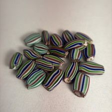 Antique 1900s Venetian Watermelon Glass Chevron Trade Bead Lot Of 20 Beads VTG picture