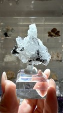 Black silver titanium intergrown with clear quartz small mineral specimen 3*5cm picture