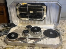 Vintage 1930s Art Deco  Black vanity dresser set In Box picture