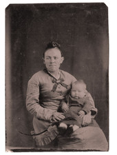 1870s Mother Awkward Smile Infant Leather Booties 1/6 Plate Antique Tintype picture