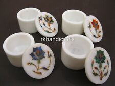 2.5 Inches Marble Accessories Box Semi Precious Stone Inlay Work Set of 4 Pieces picture