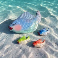 4 Vtg Miller Studios Chalkware Anthropomorphic Fish Bathroom Wall Decor 60s MCM picture