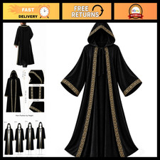 Adult Wizard Robe with Hood Velvet Cloak with Gold Trim for Halloween picture