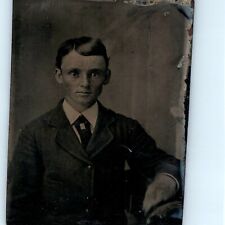 c1860s Young Man Odd Shaped Head Tintype Real Photo Little Ears Goofy Eyes H37 picture