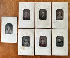 Tintype Photo Lot Little Girls Sisters Friends Patriotic Mats Tinted 1860s picture