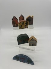 Wooden Town Village Magnets Joan Lowder Originals Hand Painted Set of 7 Vintage picture