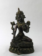 Antique Tibet Nepal Bronze Green Tara Bodhisattva Sculpture Statue picture
