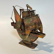 Vintage Pinta Sailing Ship Brutalist Abstract Metal Sculpture Hong Kong 70's MCM picture
