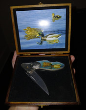 Franklin Mint Mallard Duck Pocketknife Stainless Drop Point 1993 w/ Box picture