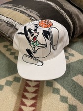Vintage 90s Disney Goofy Basketball Big Logo Slam Dunk Snapback Hat White Dome picture