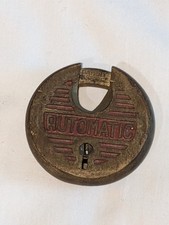 ANTIQUE Vintage AUTOMATIC Brass Pancake Padlock 2